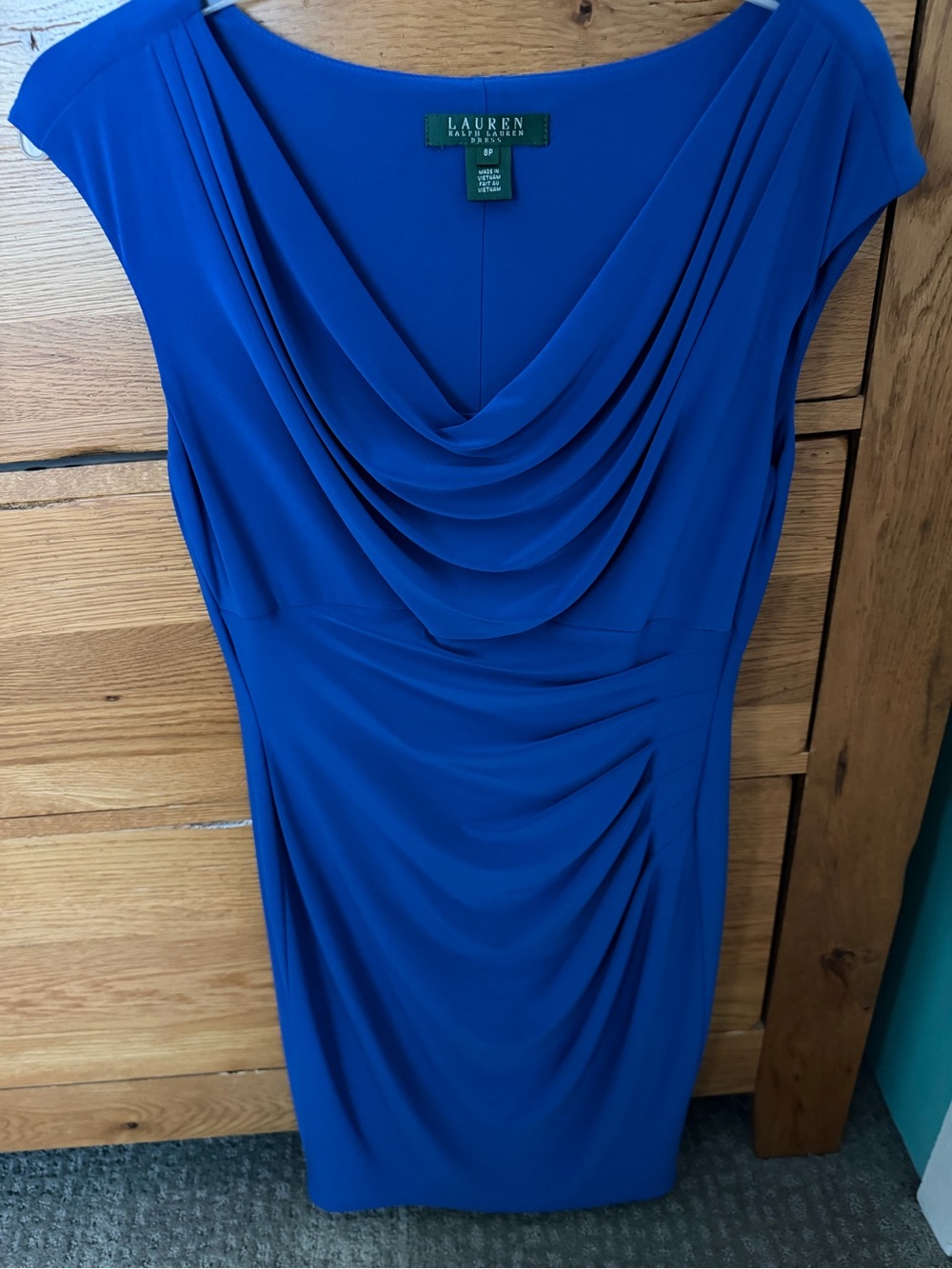 LAUREN Ralph Lauren Cobalt Blue Draped Cowl Midi Dress
